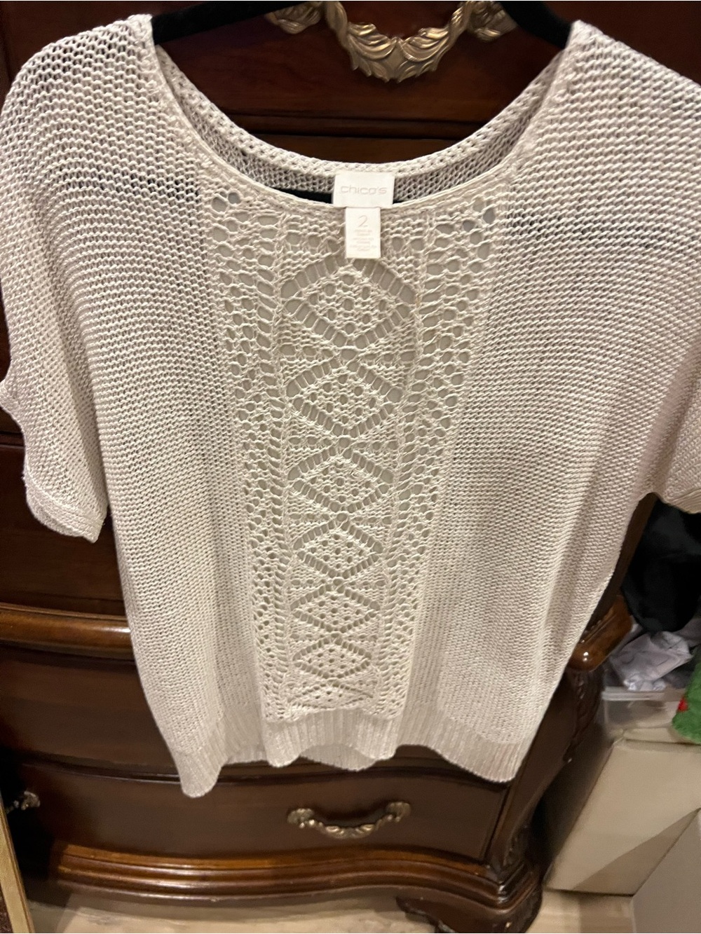 Chico's Cream Open Crochet Knit Top